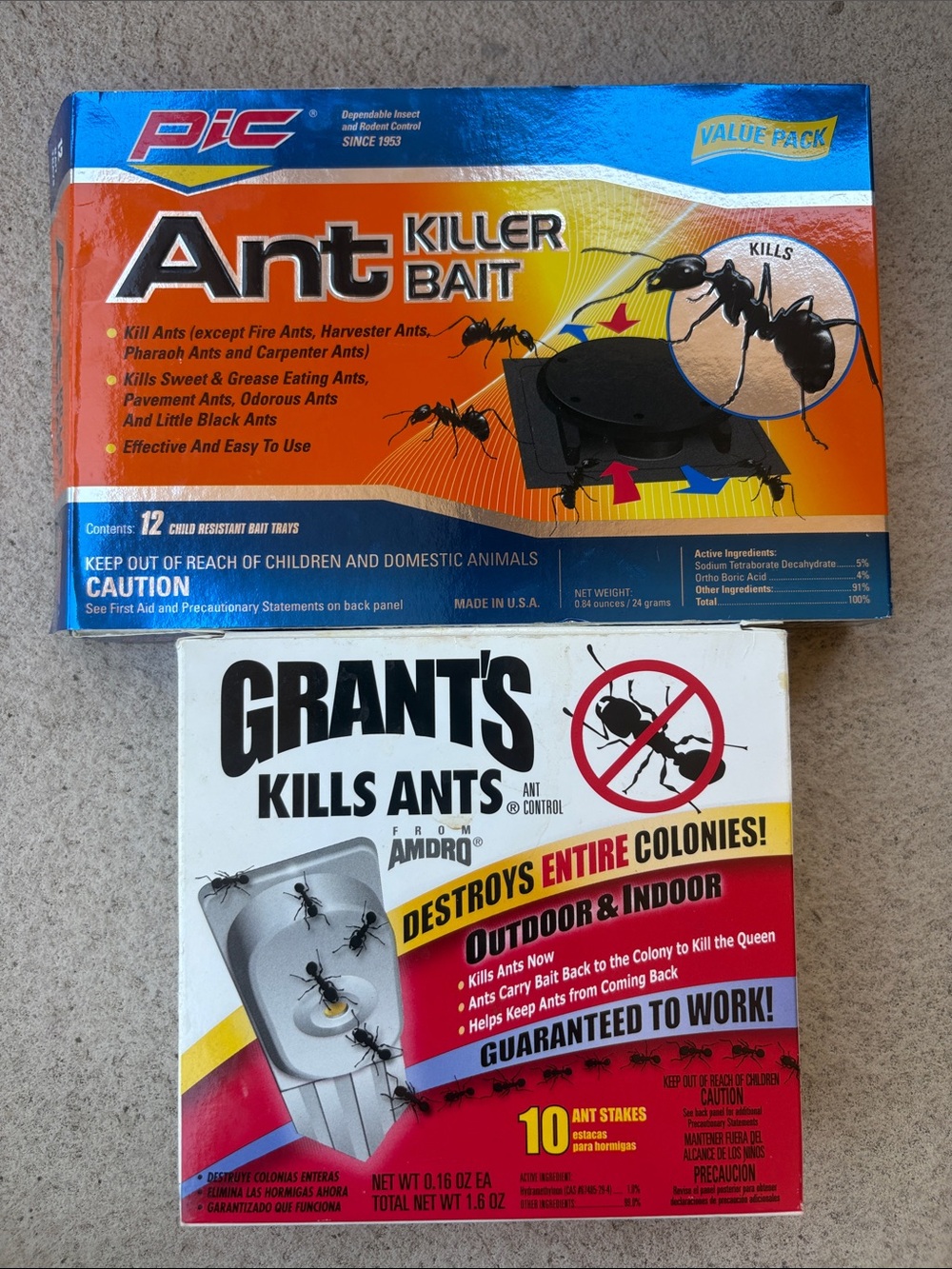 Lot Pic Ant Killer Bait Traps + Grants Indoor & Outdoor Ant Stakes